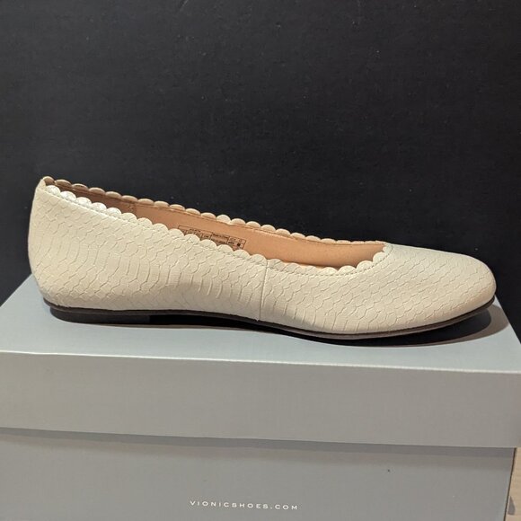 Vionic Julietta Ballet Flats Snake Embossed Cream 8 NEW - Picture 4 of 10